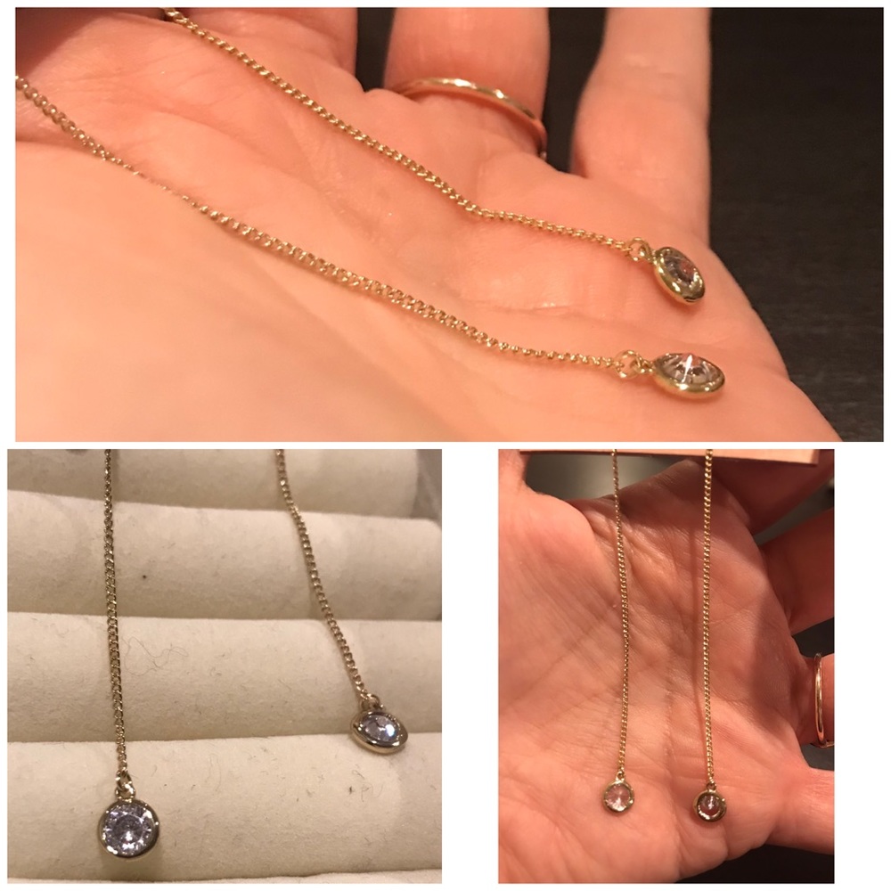 Long Cable Link Earrings W/Clear Rhinestone ends